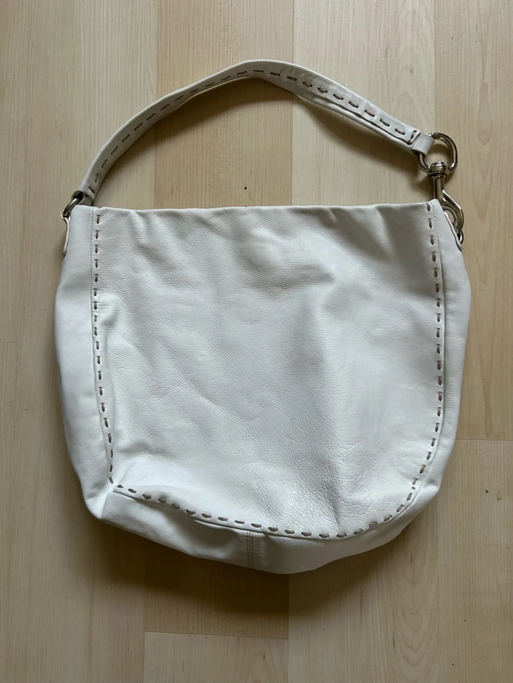 Donald J. Pliner White Leather Hobo with Silver Hardware